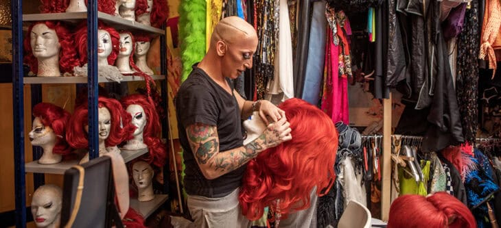 Drag Queen choosing a wig for a performance