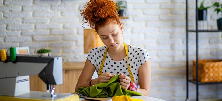 Working by Hand on a Colorful Decorative Fabric Project